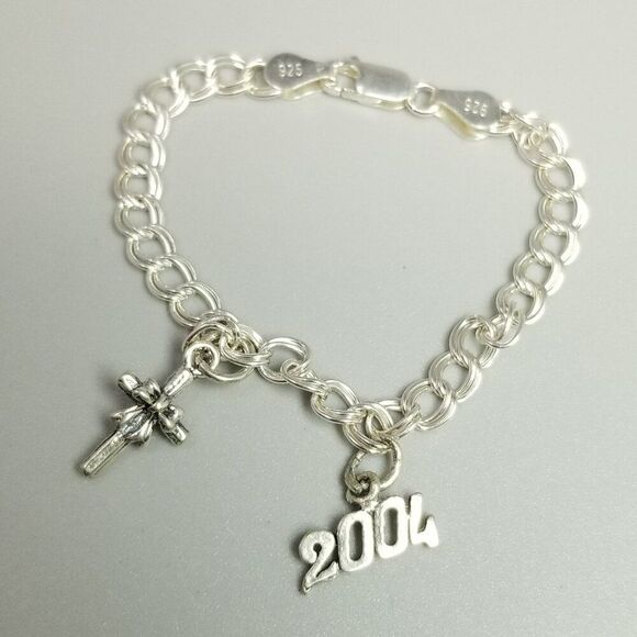 Silver Charm Bracelet with Cross and Year Pendant - Picture 6 of 11